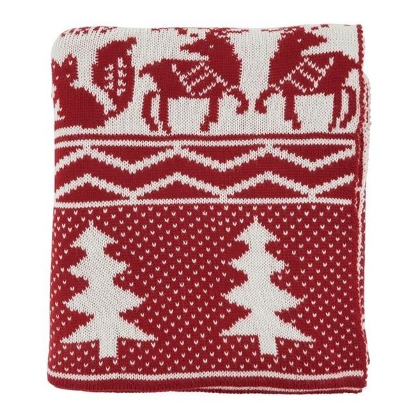 Saro Lifestyle SARO TH544.R5060 50 x 60 in. Oblong Red Reindeer & Christmas Tree Knit Throw TH544.R5060